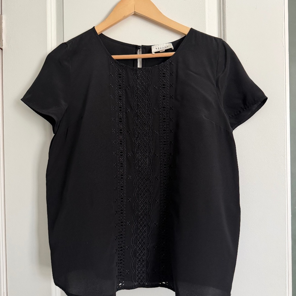 Sezane black 100% silk top